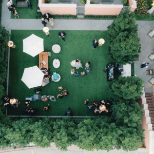 Courtyard wedding area at the Rosewood Mansion.